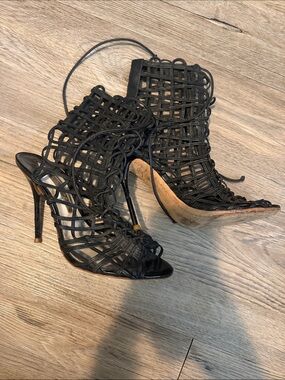 Sophia Webster Black Strappy Cage High Heel Booties - Women